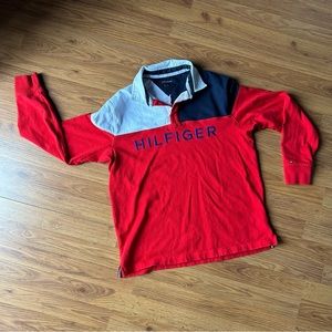 Men’s Medium Red White Blue Tommy Hilfiger Color‎ Block Long Sleeved Shirt